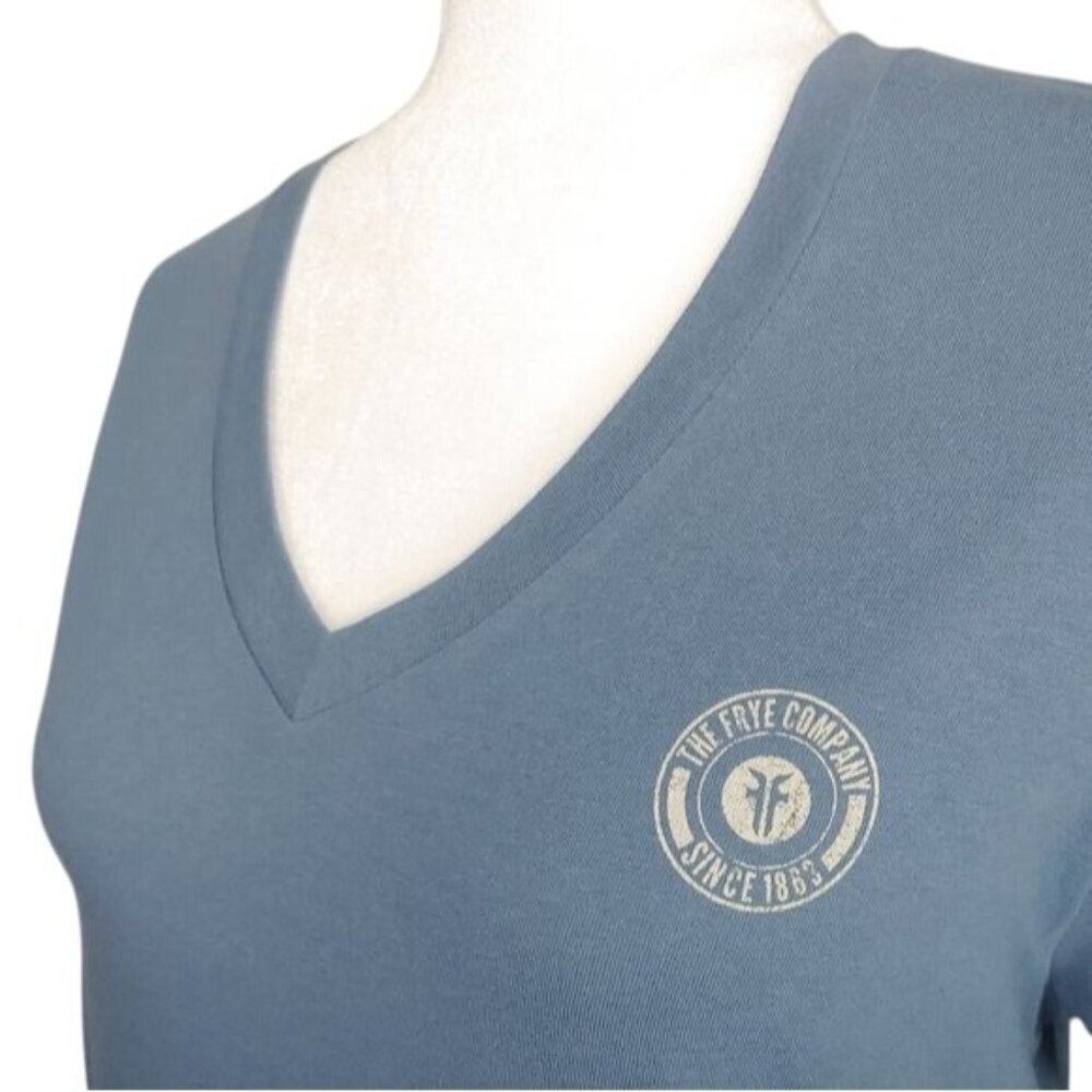 Frye Logo Blue V-Neck Short Sleeve T-shirt - Picture 5 of 8